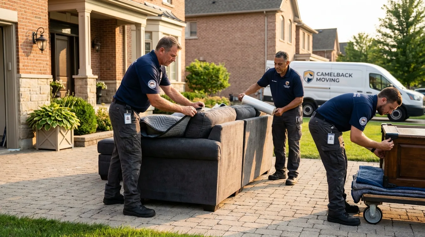 Large estate moving crew wrapping furniture in Newberg, OR