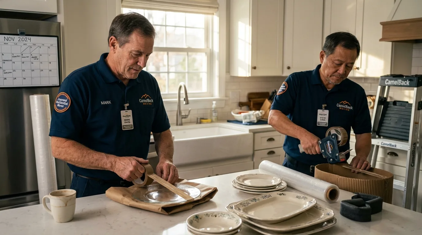 Professional crew packing kitchen dishware in Newberg, OR